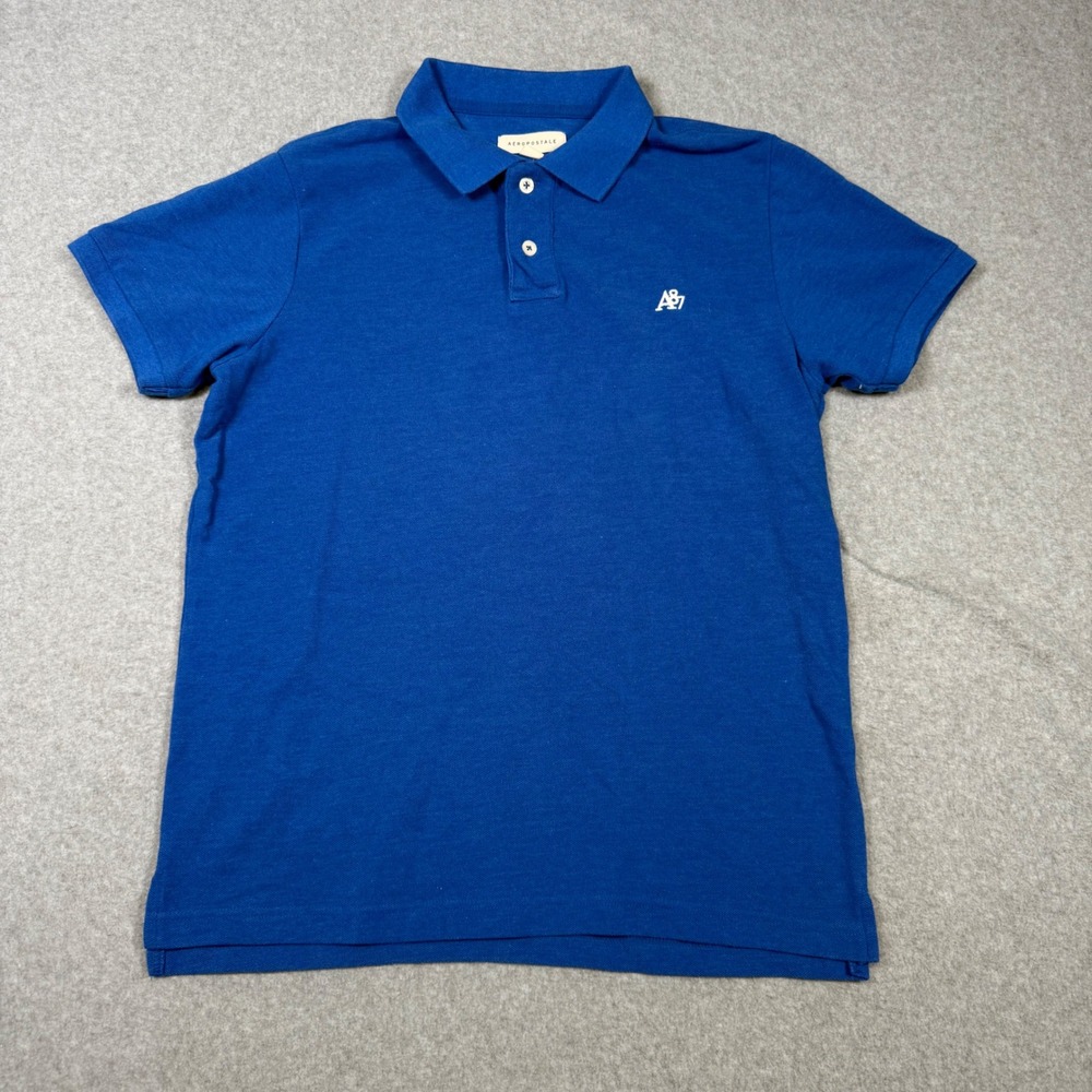 Aeropostale Mens Blue A87 Logo Pique Polo Shirt Size Large Short Sleeve Casual